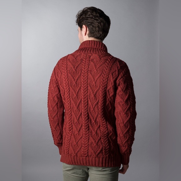 Aran Shawl Collar Sweater One Button Fisherman chunky knit brown size XL - Picture 7 of 7